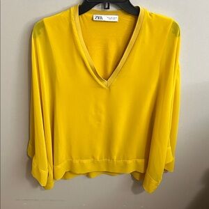 Zara Mustard V-Neck Top